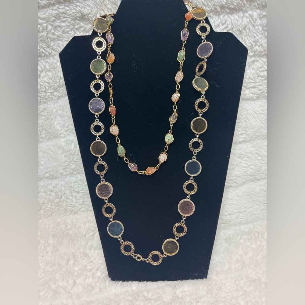Vintage Pastel Crystal pastel discs stones wire wrapped glass beads necklaces